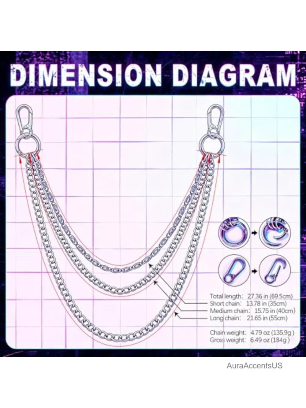 Men Women Punk Gothic Wallet Chain Carabiner Clasp